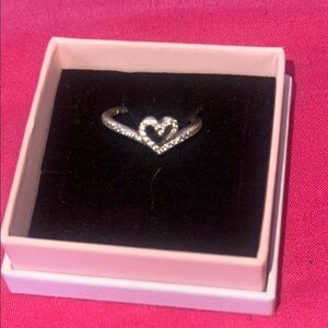 Pandora Sparkling Wishbone Heart Ring